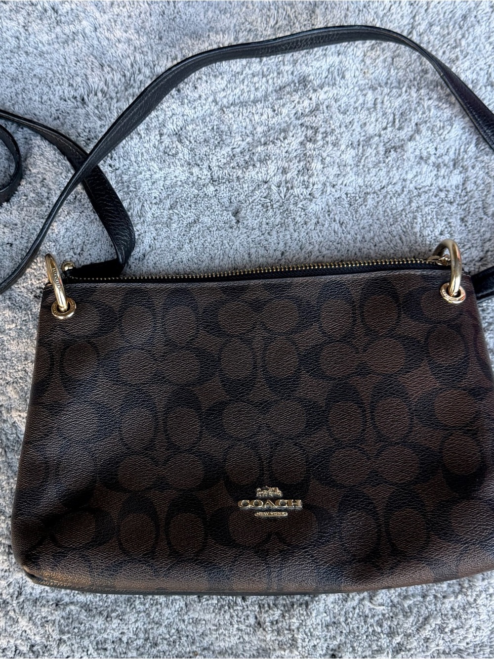 Coach Brown/Black Signature Mia Crossbody with Gold Hardware